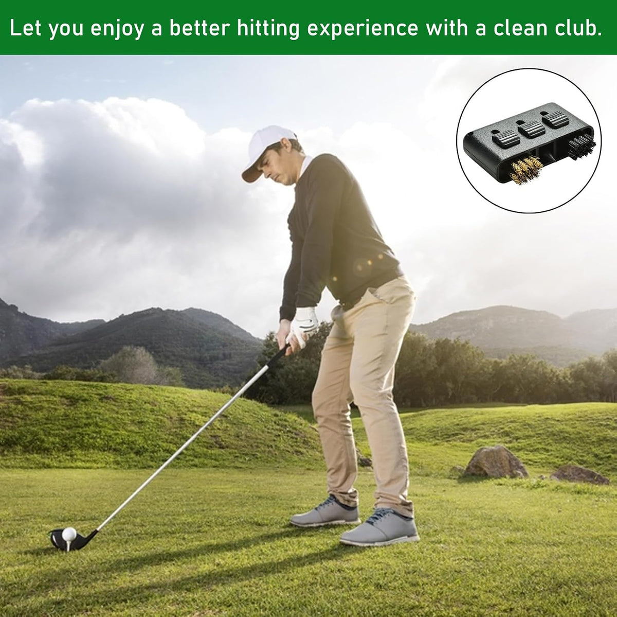 MEKEET Golf Club Cleaning Brush, 3-Piece Set, Black, Golf Club & Groove Cleaner