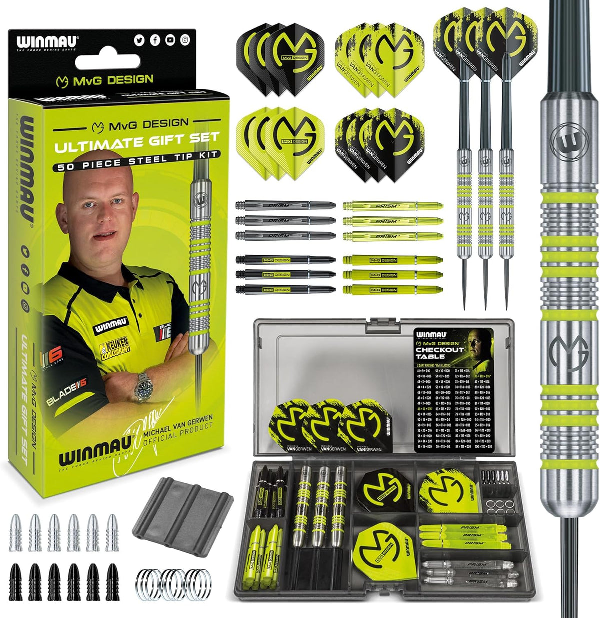 WINMAU Michael van Gerwen Gift Set – 50-Piece Steel Tip or Soft Tip Darts Set