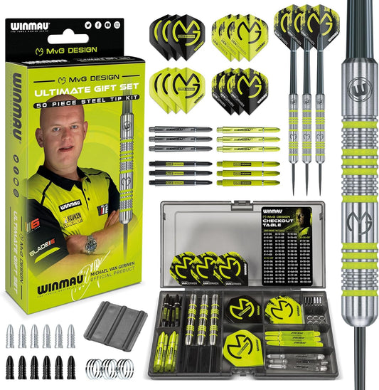 WINMAU Michael van Gerwen Gift Set – 50-Piece Steel Tip or Soft Tip Darts Set