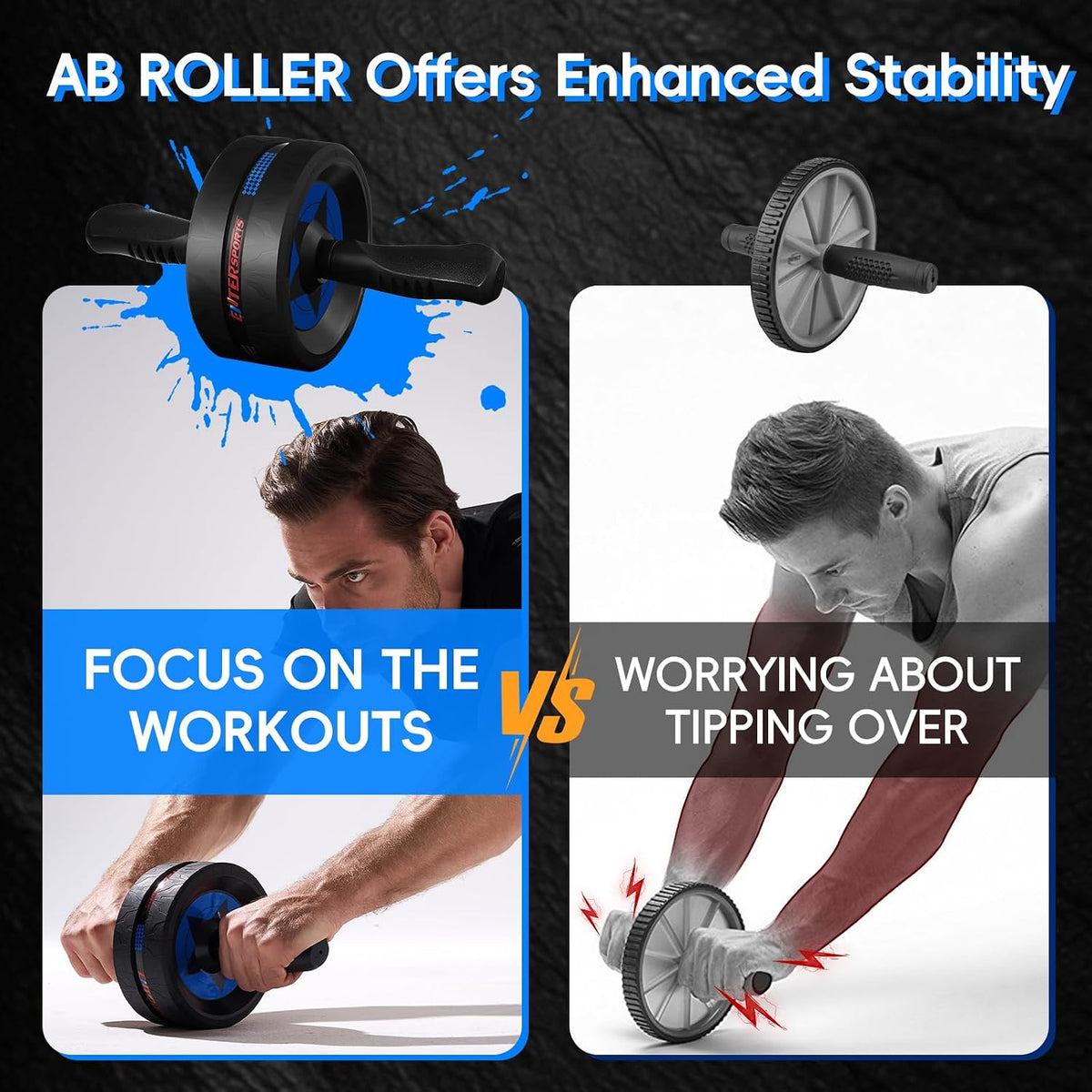 Ab Roller Wheel with Extra-Thick Non-Slip Knee Mat, Core & Abdominal Workout Equipment