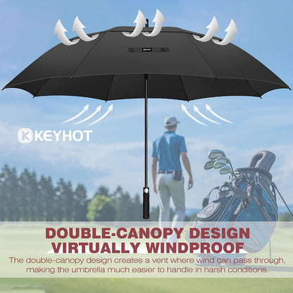 Large Golf Umbrella, Windproof Double-Canopy Automatic Open, Vented Strong Design, 51/56/62/68 Inch, for Golf & Outdoor Use