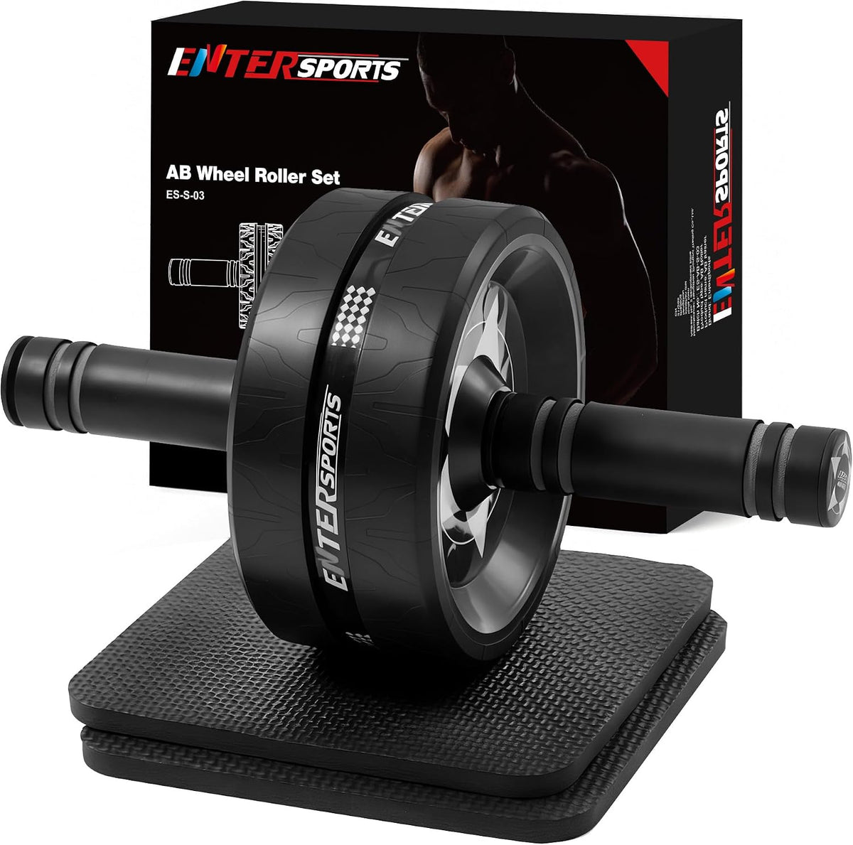 Ab Roller Wheel with Extra-Thick Non-Slip Knee Mat, Core & Abdominal Workout Equipment