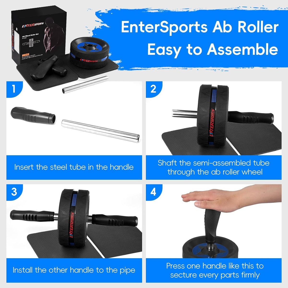 Ab Roller Wheel with Extra-Thick Non-Slip Knee Mat, Core & Abdominal Workout Equipment
