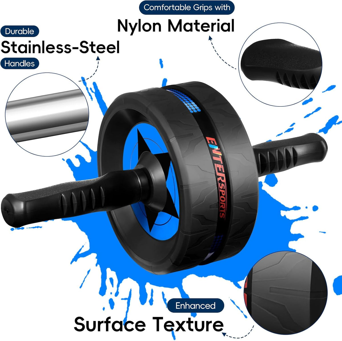 Ab Roller Wheel with Extra-Thick Non-Slip Knee Mat, Core & Abdominal Workout Equipment