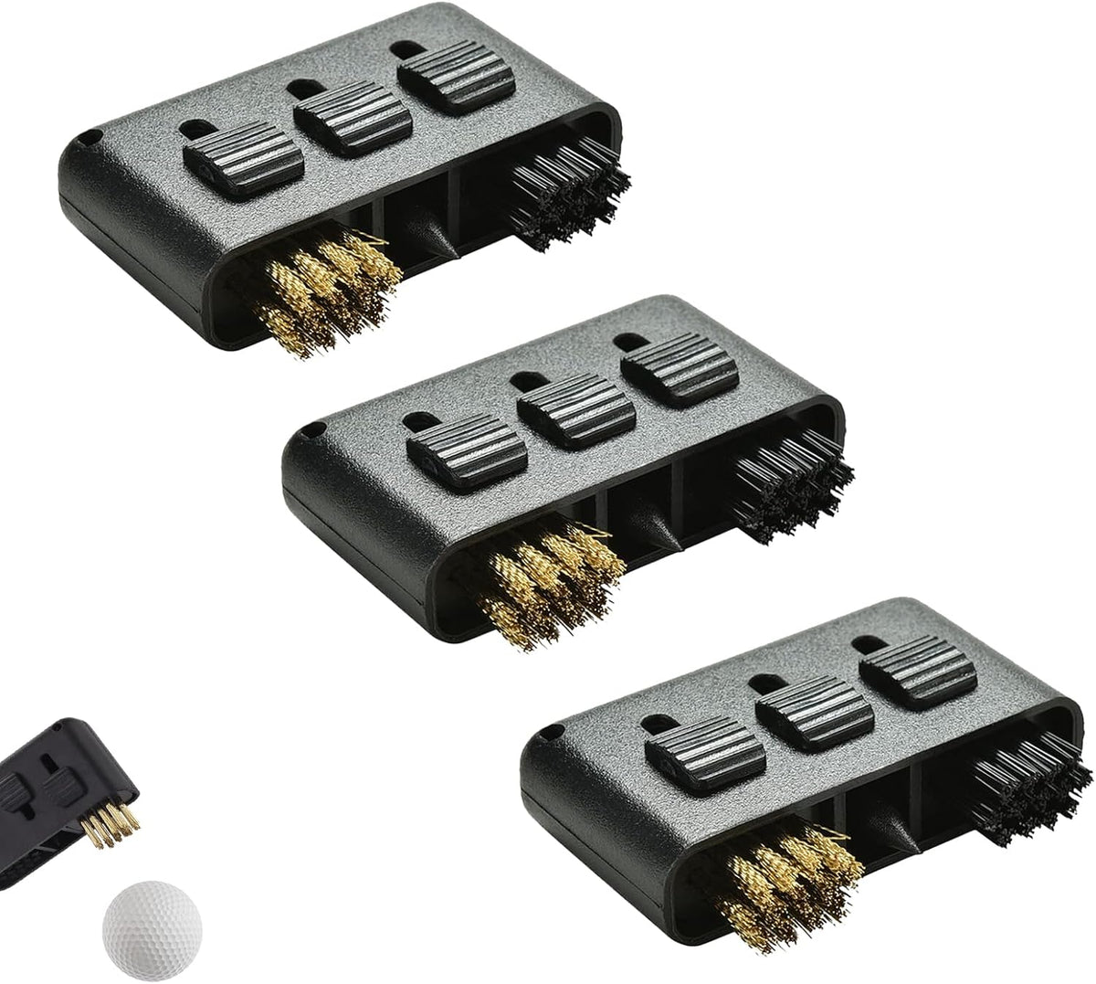 MEKEET Golf Club Cleaning Brush, 3-Piece Set, Black, Golf Club & Groove Cleaner