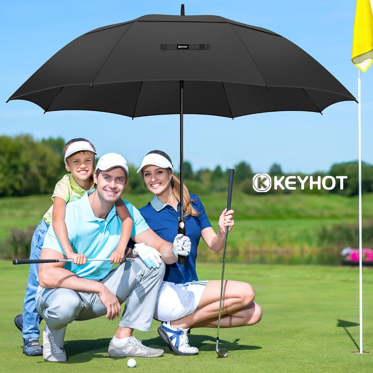 Large Golf Umbrella, Windproof Double-Canopy Automatic Open, Vented Strong Design, 51/56/62/68 Inch, for Golf & Outdoor Use