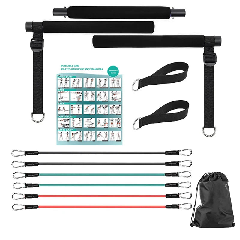 Pilates Bar Kit with Resistance Bands, Full-Body Home Gym Workout Set, Portable Yoga & Strength Training Equipment