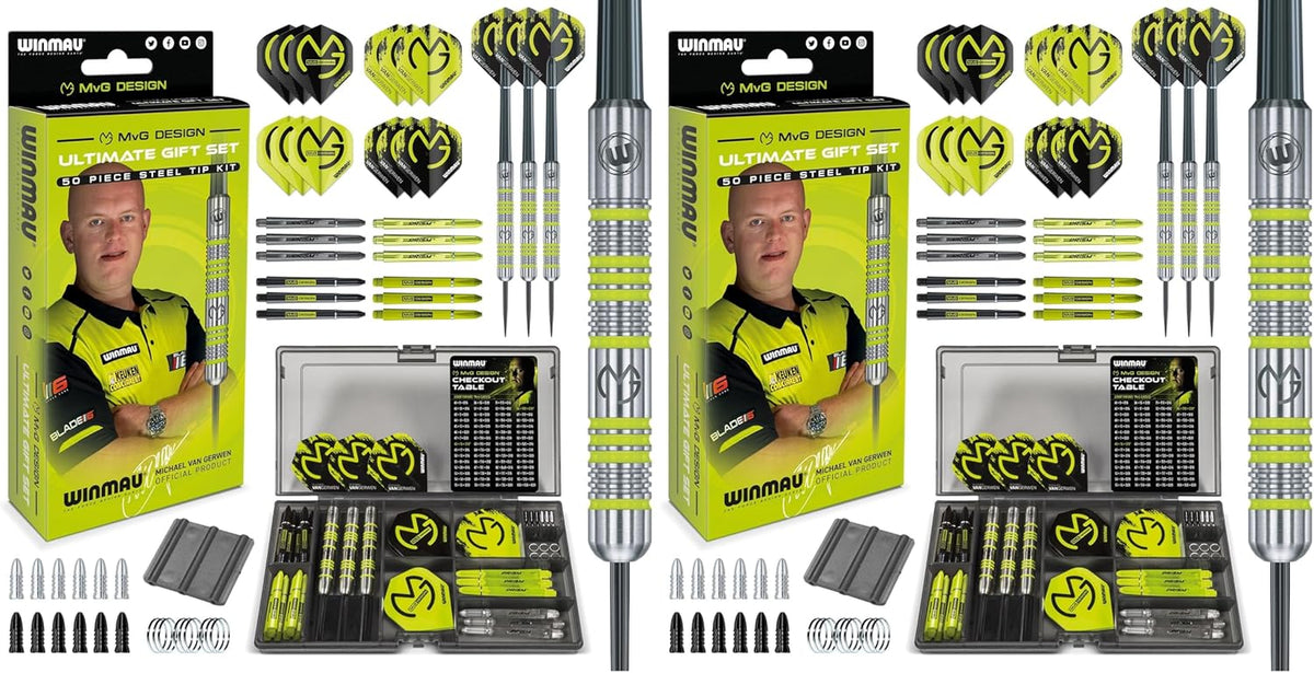 WINMAU Michael van Gerwen Gift Set – 50-Piece Steel Tip or Soft Tip Darts Set
