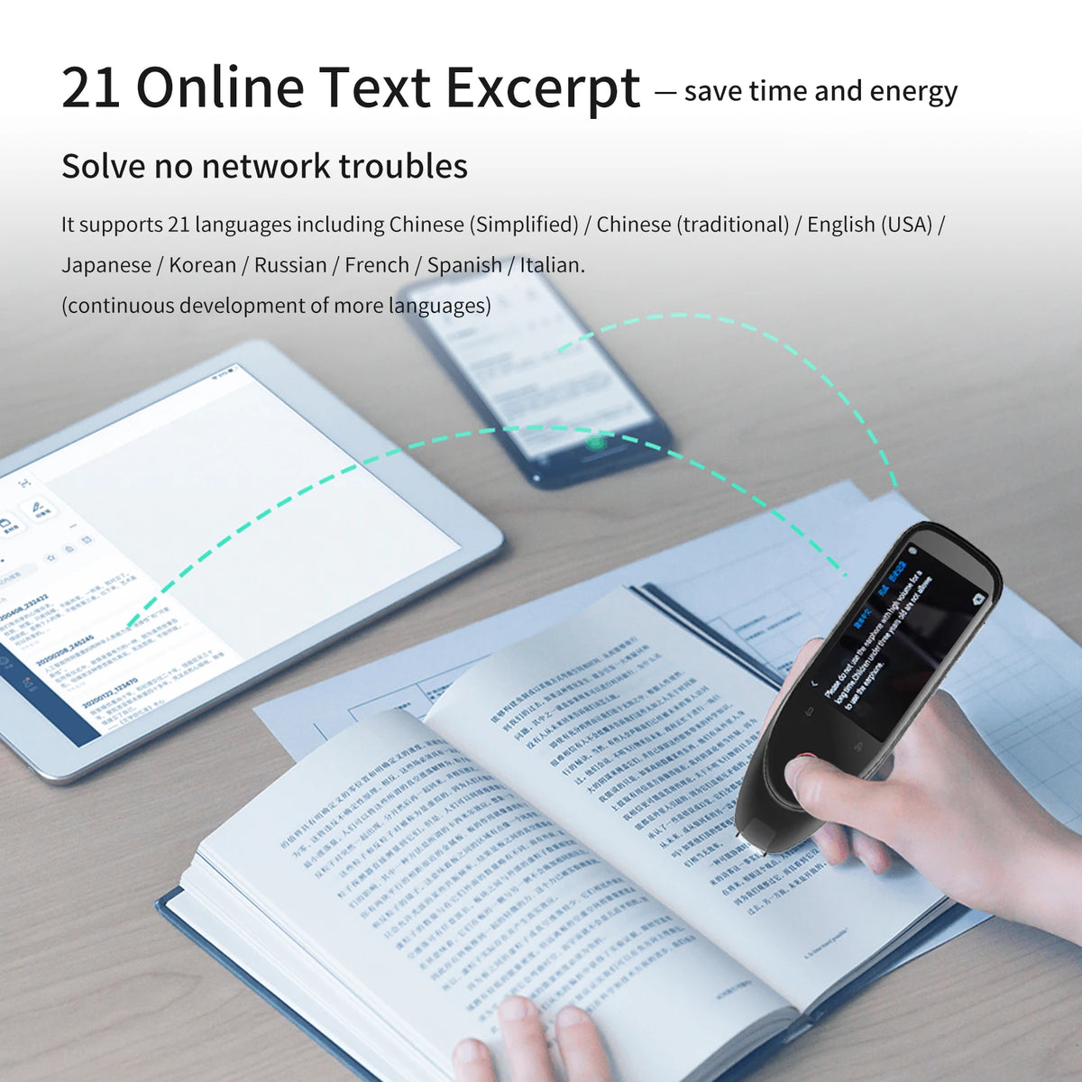 BOELEO S50 Translation Pen Scanner – 3″ Touchscreen Language Translator & Text Scanner, 112 Languages