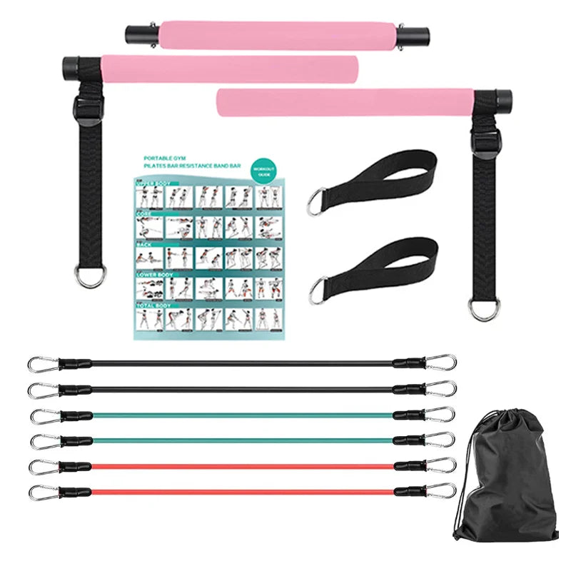 Pilates Bar Kit with Resistance Bands, Full-Body Home Gym Workout Set, Portable Yoga & Strength Training Equipment