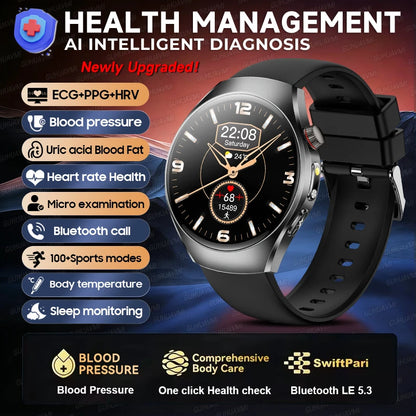 GUHUAVMI AI Smartwatch, 1.47" AMOLED Fitness Watch with ECG & PPG Monitoring, Blood Pressure Tracking, Smart Health Features for Men & Women