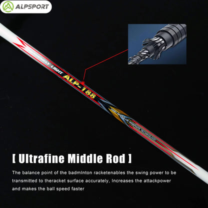 ALPSPORT AIR 10U Ultralight 52g T800 Badminton Racket Fast Rebound Lmported MAX 28LBS Carbon Fiber + Titanium Badminton Racket