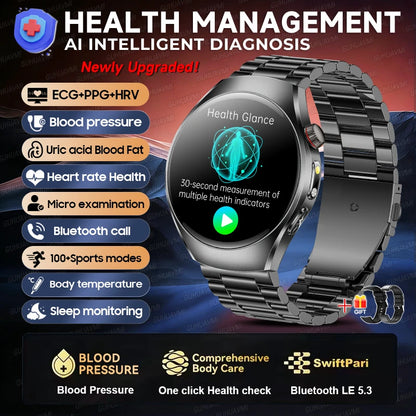 GUHUAVMI AI Smartwatch, 1.47" AMOLED Fitness Watch with ECG & PPG Monitoring, Blood Pressure Tracking, Smart Health Features for Men & Women
