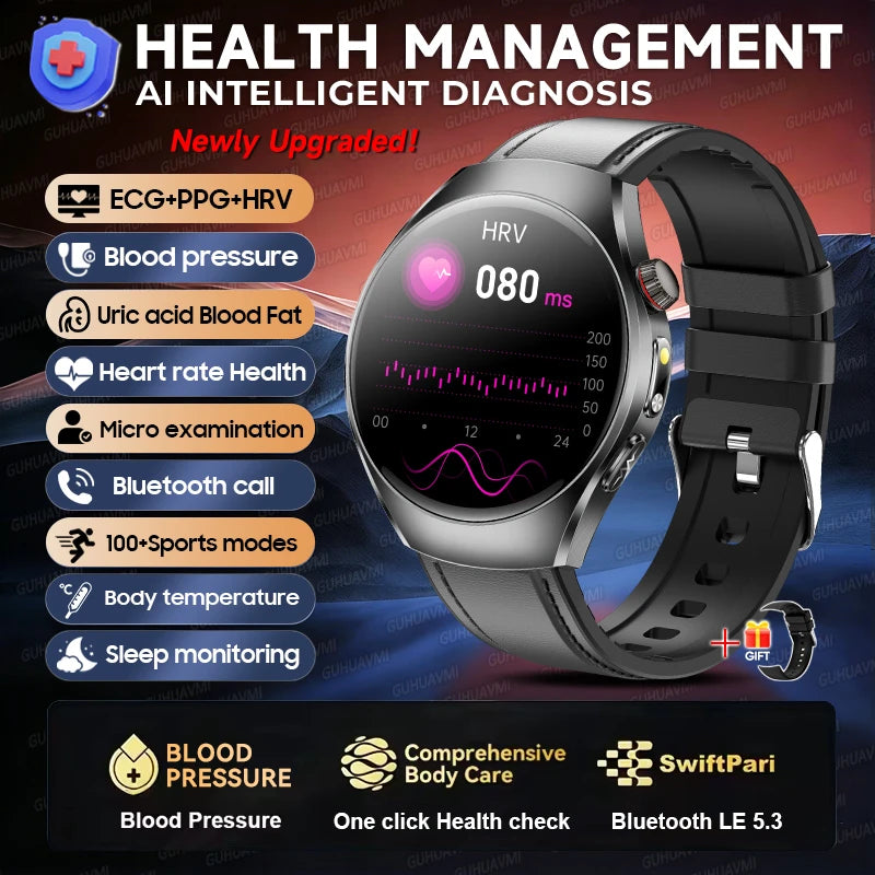 GUHUAVMI AI Smartwatch, 1.47" AMOLED Fitness Watch with ECG & PPG Monitoring, Blood Pressure Tracking, Smart Health Features for Men & Women