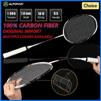 ALPSPORT AIR 10U Ultralight 52g T800 Badminton Racket Fast Rebound Lmported MAX 28LBS Carbon Fiber + Titanium Badminton Racket
