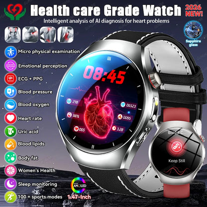 GUHUAVMI AI Smartwatch, 1.47" AMOLED Fitness Watch with ECG & PPG Monitoring, Blood Pressure Tracking, Smart Health Features for Men & Women