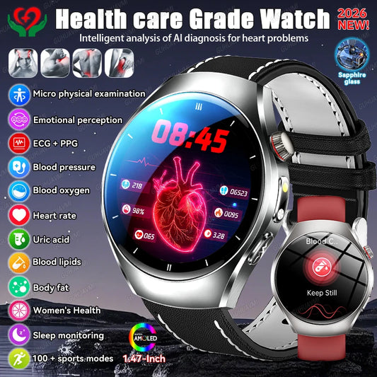 GUHUAVMI AI Smartwatch, 1.47" AMOLED Fitness Watch with ECG & PPG Monitoring, Blood Pressure Tracking, Smart Health Features for Men & Women