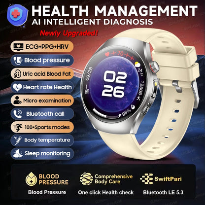 GUHUAVMI AI Smartwatch, 1.47" AMOLED Fitness Watch with ECG & PPG Monitoring, Blood Pressure Tracking, Smart Health Features for Men & Women