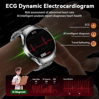 GUHUAVMI AI Smartwatch, 1.47" AMOLED Fitness Watch with ECG & PPG Monitoring, Blood Pressure Tracking, Smart Health Features for Men & Women
