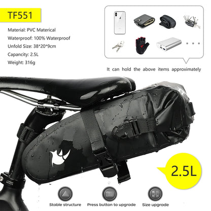 Rhinowalk Bike Saddle Bag – Waterproof 5–13L Expandable Rear Rack Bag with Reflective Details