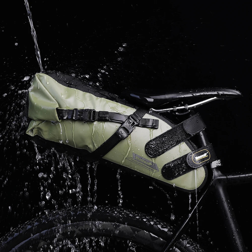 Rhinowalk Bike Saddle Bag – Waterproof 5–13L Expandable Rear Rack Bag with Reflective Details