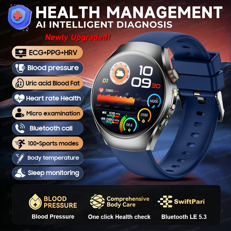 GUHUAVMI AI Smartwatch, 1.47" AMOLED Fitness Watch with ECG & PPG Monitoring, Blood Pressure Tracking, Smart Health Features for Men & Women