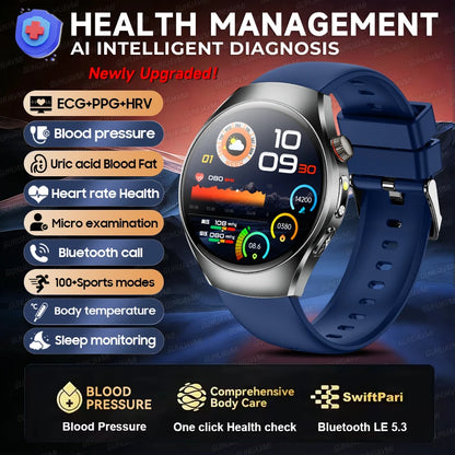 GUHUAVMI AI Smartwatch, 1.47" AMOLED Fitness Watch with ECG & PPG Monitoring, Blood Pressure Tracking, Smart Health Features for Men & Women