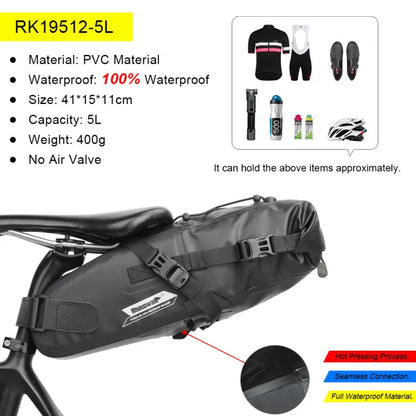 Rhinowalk Bike Saddle Bag – Waterproof 5–13L Expandable Rear Rack Bag with Reflective Details