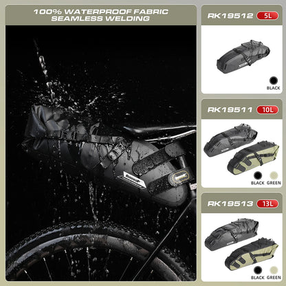 Rhinowalk Bike Saddle Bag – Waterproof 5–13L Expandable Rear Rack Bag with Reflective Details