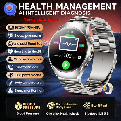 GUHUAVMI AI Smartwatch, 1.47" AMOLED Fitness Watch with ECG & PPG Monitoring, Blood Pressure Tracking, Smart Health Features for Men & Women