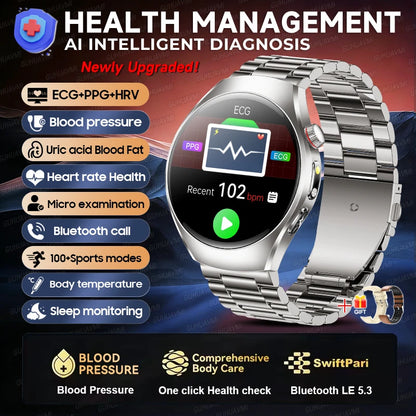 GUHUAVMI AI Smartwatch, 1.47" AMOLED Fitness Watch with ECG & PPG Monitoring, Blood Pressure Tracking, Smart Health Features for Men & Women
