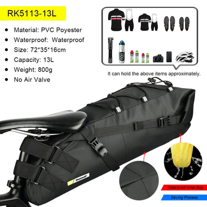 Rhinowalk Bike Saddle Bag – Waterproof 5–13L Expandable Rear Rack Bag with Reflective Details