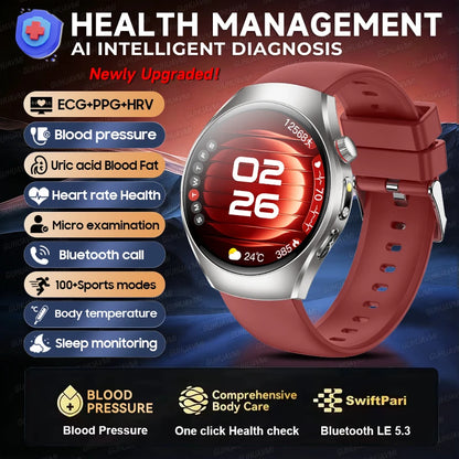 GUHUAVMI AI Smartwatch, 1.47" AMOLED Fitness Watch with ECG & PPG Monitoring, Blood Pressure Tracking, Smart Health Features for Men & Women