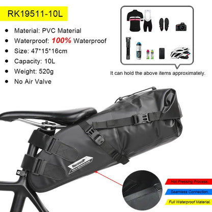 Rhinowalk Bike Saddle Bag – Waterproof 5–13L Expandable Rear Rack Bag with Reflective Details