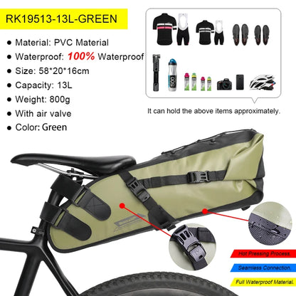 Rhinowalk Bike Saddle Bag – Waterproof 5–13L Expandable Rear Rack Bag with Reflective Details