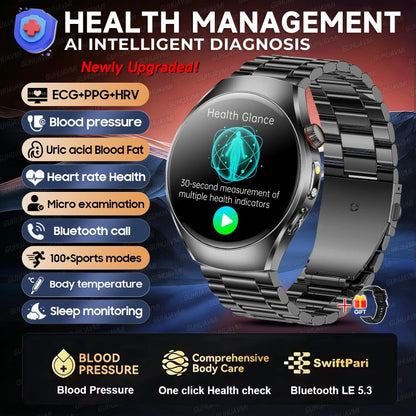 GUHUAVMI AI Smartwatch, 1.47" AMOLED Fitness Watch with ECG & PPG Monitoring, Blood Pressure Tracking, Smart Health Features for Men & Women
