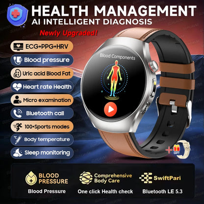 GUHUAVMI AI Smartwatch, 1.47" AMOLED Fitness Watch with ECG & PPG Monitoring, Blood Pressure Tracking, Smart Health Features for Men & Women