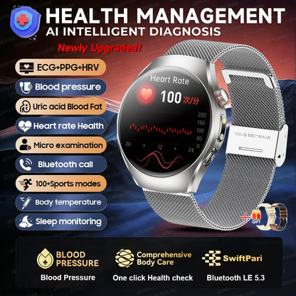 GUHUAVMI AI Smartwatch, 1.47" AMOLED Fitness Watch with ECG & PPG Monitoring, Blood Pressure Tracking, Smart Health Features for Men & Women