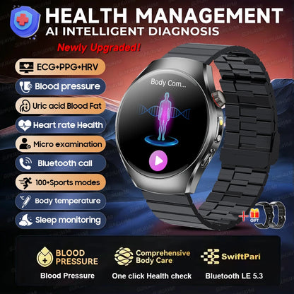 GUHUAVMI AI Smartwatch, 1.47" AMOLED Fitness Watch with ECG & PPG Monitoring, Blood Pressure Tracking, Smart Health Features for Men & Women