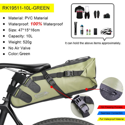 Rhinowalk Bike Saddle Bag – Waterproof 5–13L Expandable Rear Rack Bag with Reflective Details