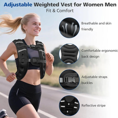 Weighted Vest with Reflective Stripes – Adjustable Workout & Strength Training Vest for Running, Fitness & Exercise