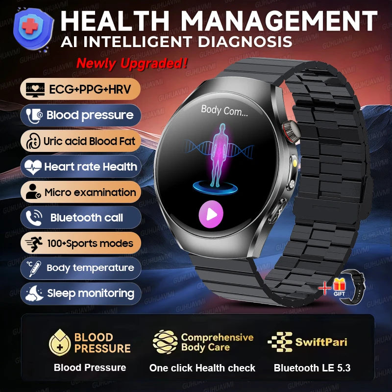 GUHUAVMI AI Smartwatch, 1.47" AMOLED Fitness Watch with ECG & PPG Monitoring, Blood Pressure Tracking, Smart Health Features for Men & Women
