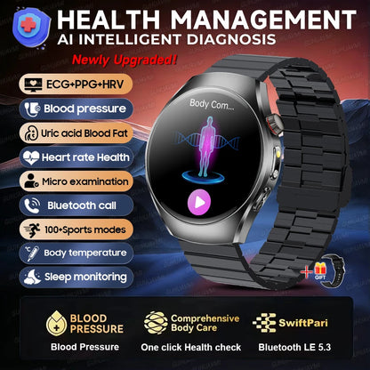 GUHUAVMI AI Smartwatch, 1.47" AMOLED Fitness Watch with ECG & PPG Monitoring, Blood Pressure Tracking, Smart Health Features for Men & Women