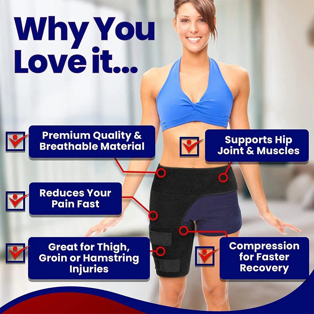 Hip & Thigh Compression Support Sleeve – Adjustable Hamstring, Groin & Quad Support Wrap for Sports & Exercise