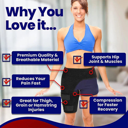 Hip & Thigh Compression Support Sleeve – Adjustable Hamstring, Groin & Quad Support Wrap for Sports & Exercise