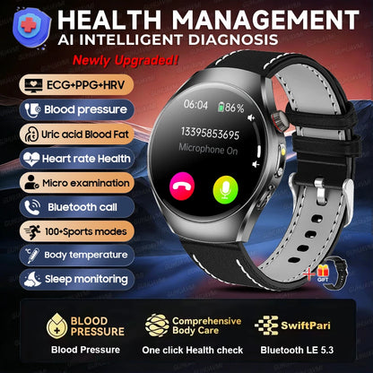 GUHUAVMI AI Smartwatch, 1.47" AMOLED Fitness Watch with ECG & PPG Monitoring, Blood Pressure Tracking, Smart Health Features for Men & Women