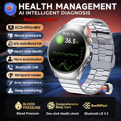 GUHUAVMI AI Smartwatch, 1.47" AMOLED Fitness Watch with ECG & PPG Monitoring, Blood Pressure Tracking, Smart Health Features for Men & Women