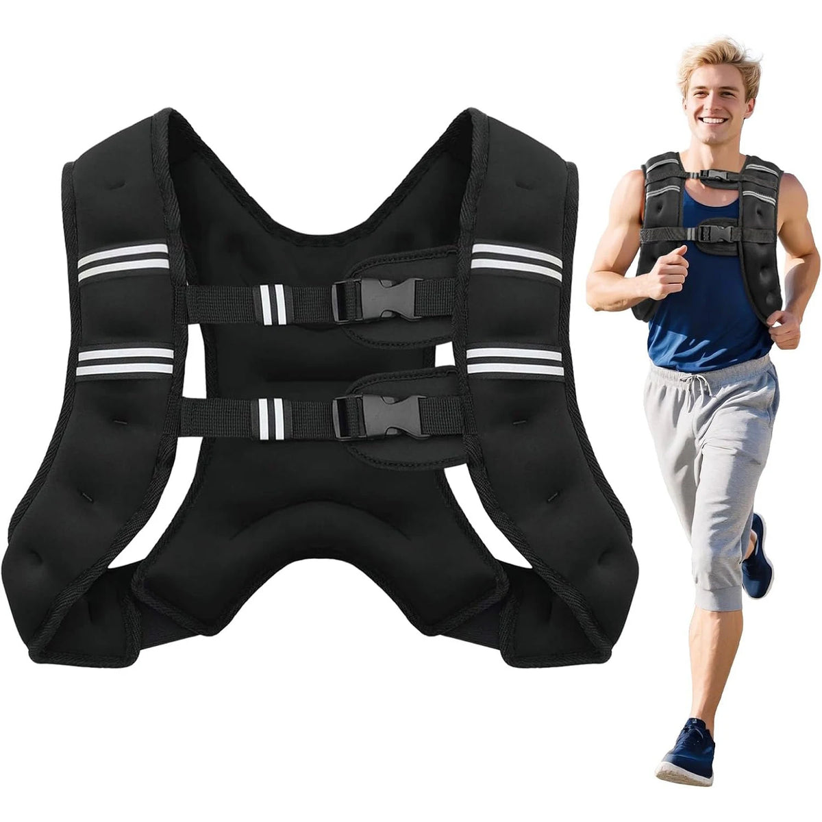 Weighted Vest with Reflective Stripes – Adjustable Workout & Strength Training Vest for Running, Fitness & Exercise