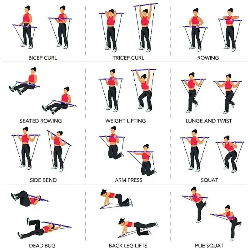 Pilates Bar Kit with Resistance Bands, Full-Body Home Gym Workout Set, Portable Yoga & Strength Training Equipment