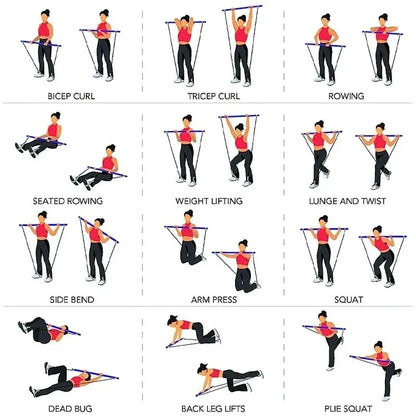 Pilates Bar Kit with Resistance Bands, Full-Body Home Gym Workout Set, Portable Yoga & Strength Training Equipment
